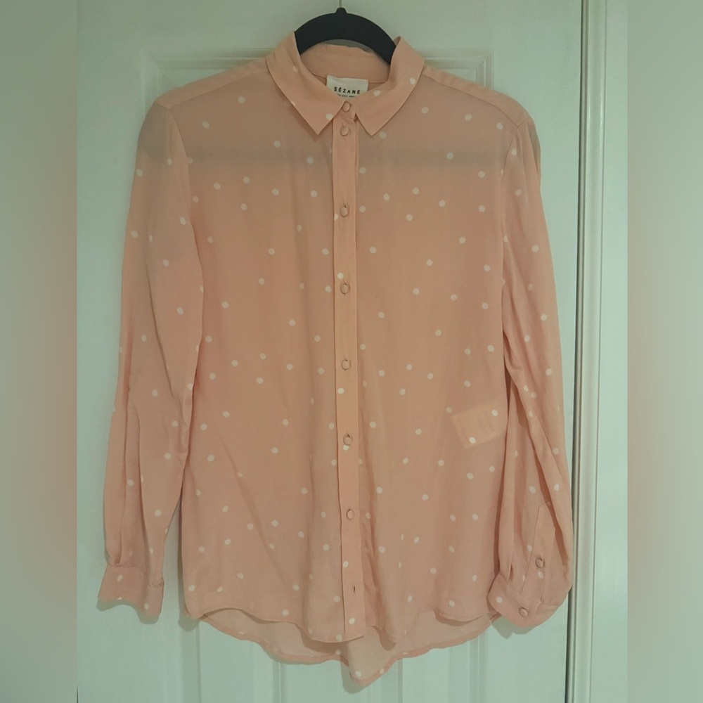 Sezane, silk shirt, long-sleeved, Pantalon George’s, rose color, size 34